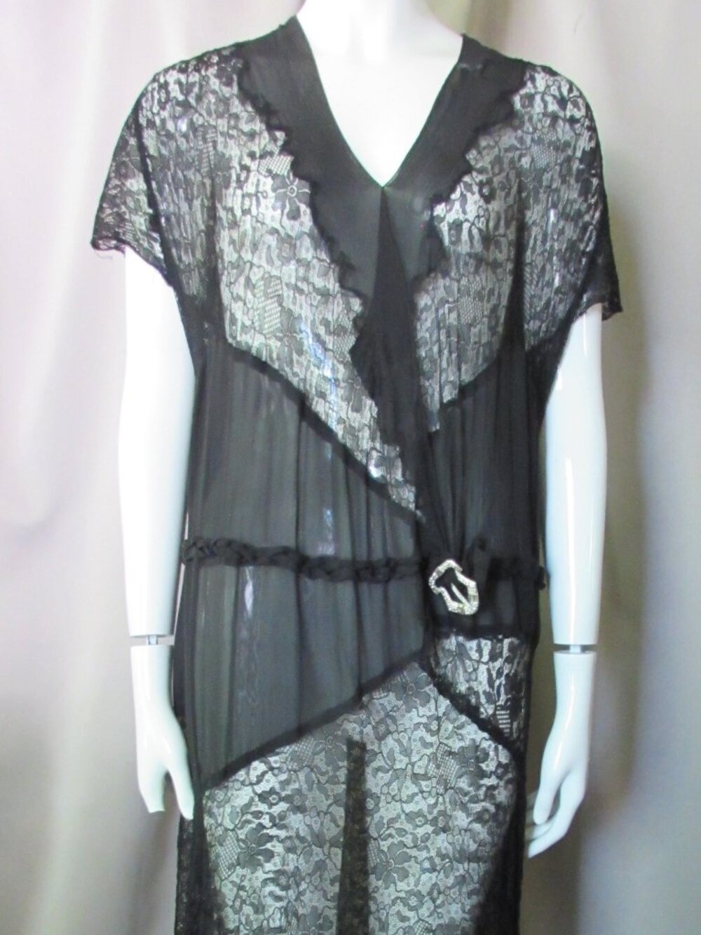 Deco Style 1930 Era Long Gown Black Lace & Rayon